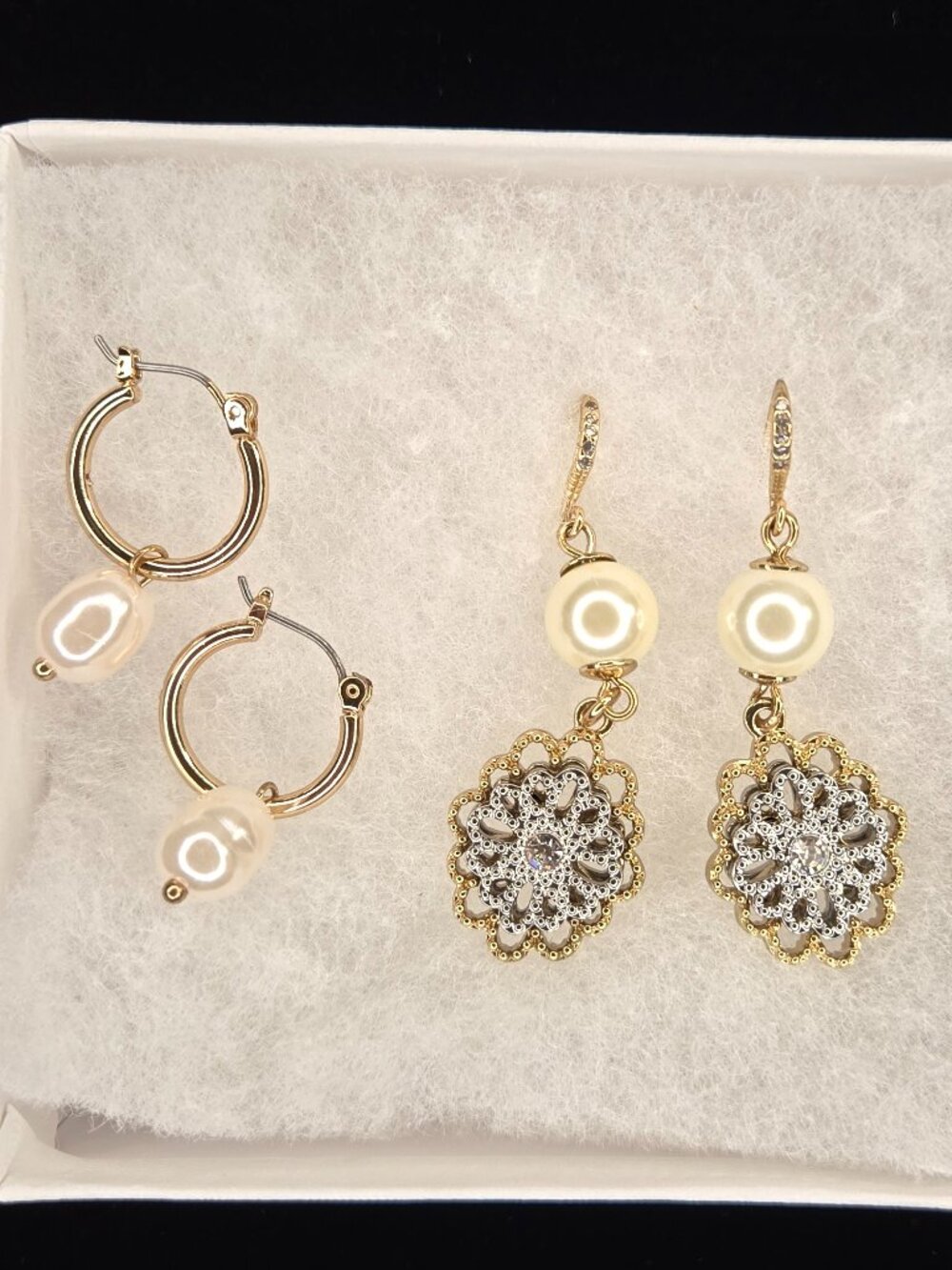 Gold and Pearl Earrings - 2 Pairs